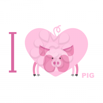 I love pig. Symbol of  heart of a pig. Vector illustration for lovers of farm animals
