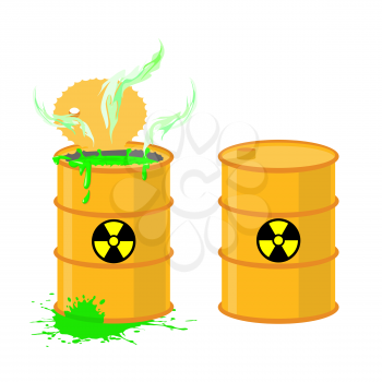 Barrel of acid. Vector illustration open drums with dangerous green liquid.

