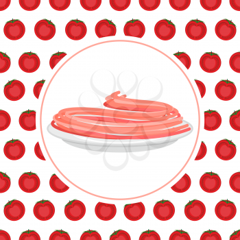 Red Tomato spaghetti against backdrop of a tomato. Vector illustration pasta.