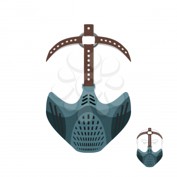 Horrible mask BDSM with leather straps. Protective helmet for sports. Vector illustration muzzle
