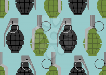 Hand grenade seamless pattern. Military munition texture. Accessory war.
