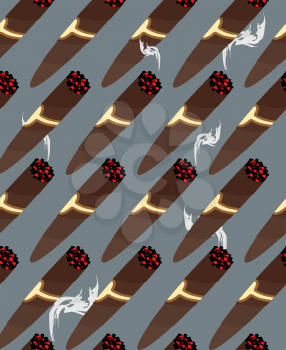 Cigar seamless pattern. Background of Cuban cigars and smoke.
