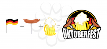 Oktoberfest logo. Emblem Beer Festival in Germany. German flag plus a Bavarian sausage and beer. Vector illustration for a holiday