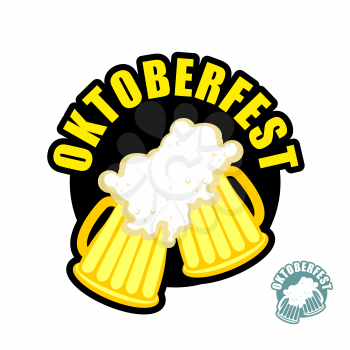 Two beer mugs clink. Symbol of Oktoberfest. Vector logo holiday in Germany
