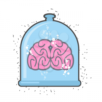 Hhuman brain in a jar. Brain for a scientific experiment. Vector illustration.

