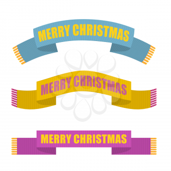 Merry Christmas. Winter scarf. Warm accessory clothing from wool. Set of logos for winter holiday.
