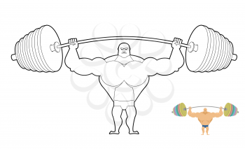 Athlete barbell coloring book. Bodybuilder harvests. Strong man keeps sports accessory. Lesson in gym.