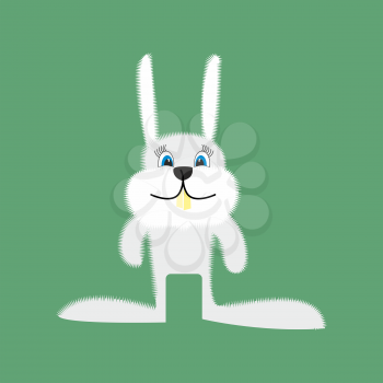 Funny Bunny. Cartoon white rabbit on a green background. Vector illustration
