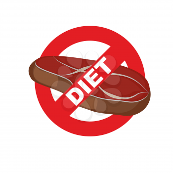 Stop meat. Banning food mark. Steak. Logo for diet. Vector illustration