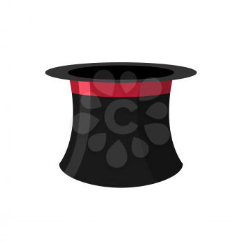 Cylinder magicians on a white background. Black Hat Topper with Red Ribbon. Old headdress for men. Vector illustration.
