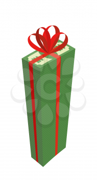 Big wad of money with red bow. High Pile Of Dollars. Gift money. Vector illustration