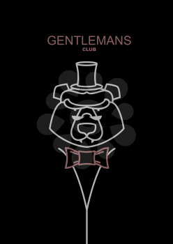 Gentlemans Club bear. Line emblem  mens Club. Intelligent bear hat and bow tie. Wild beast in glasses. Forest animal logo for company men