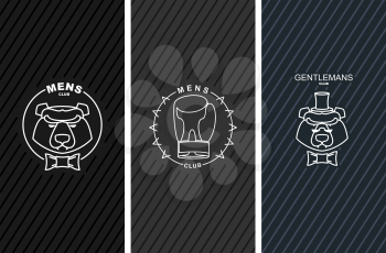 Set of logos for mens Club. Bear and butterfly tie. Boxing Glove. Logo for Sports Club. Sign for all Club. Logo for indoor sports and secular institution
