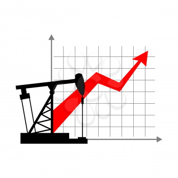 Graphic growth  and oil rig. Oil quotations grow up. info graphic Oil production. Red arrow price increase of petroleum products on market. Business illustration.Oil pump Schedule for presentation.
