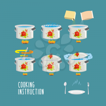 Instruction cooking vector illustration. Set pots infographics