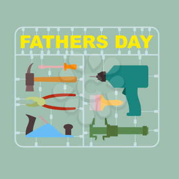 Father's day. A set of tools for men: drill and hammer, screwdriver and brush. Greeting card. Vector illustration
