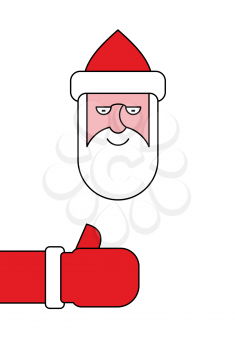 Santa Claus thumbs up. Flat line style. Christmas character.
