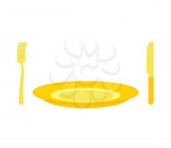 Gold cutlery: knife and fork, for rich. Expensive plate of pure gold.
