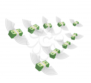 Flying winged money. Profit decreases. Loss of cash. Vector illustration


