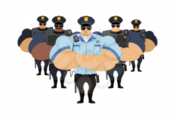 Strong Police to arrest. Police officers came to arrest criminals. Roth defenders bodyguards. Large guardian law bodybuilder. Powerful man in police uniforms. People at  moment. Fitness Sport police m