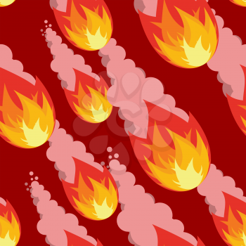 Meteor shower seamless pattern. Destruction of ornament. Fireball on red background texture. Fiery Comet endless ornament.
