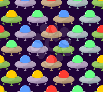 UFO seamless pattern. Color space Flying Saucer, Spaceship. Vector background
