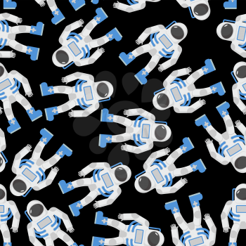 Astronaut seamless pattern. Astronauts in  black space. Vector background of people.
