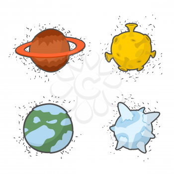 Set  planets on a white background: the Moon and Saturn, ice planet. Vector illustration
