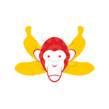 Monkey and bananas. Chimpanzee head and crossed bananas. Red Monkey symbol for Chinese new year 2016.
