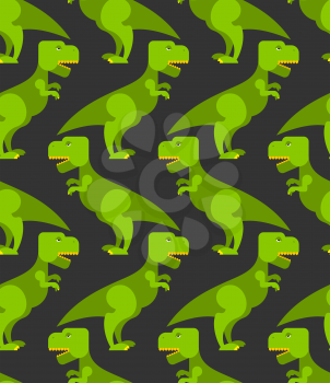 Tyrannosaurus t-rex seamless pattern. Background of  big green prehistoric predator. Retro texture of ancient Reptile to childrens fabric. Cute dinosaur