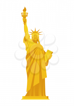 Golden Statue of Liberty. Precious symbol of America. Monument of precious yellow metal. Luxury USA treasure
