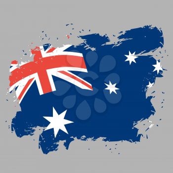 Australia flag grunge style on gray background. Brush strokes and ink splatter. National symbol of Australian state
