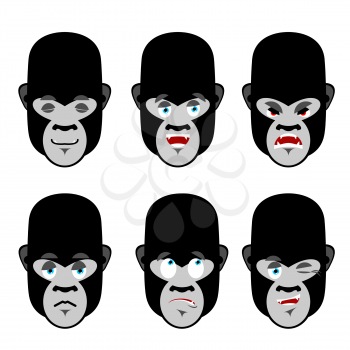 Gorilla emotions. Set expressions avatar monkey. Good and evil beast. Discouraged and cheerful. Sad and sleepy. Aggressive and cute animal
