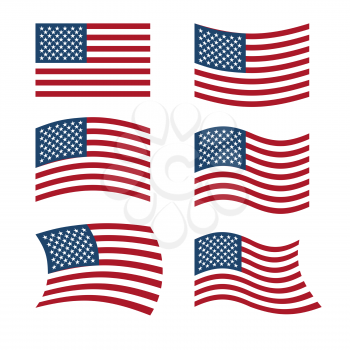 Flag of USA. Set of flags of America in various shapes. American flag on white background. Evolving  flag. National symbol of United States
