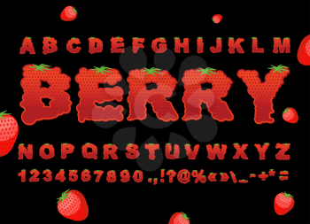 Berry font. Strawberry ABC. Red fresh fruit alphabet. Letters from bright red fetus
