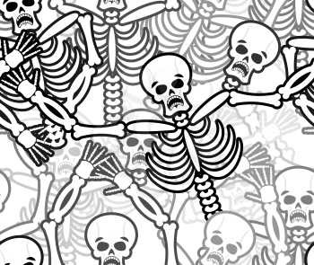 Sinners seamless pattern. Skeleton in Hell background. Ornament of dead. Bones and skull texture. infernal torments. Religious background