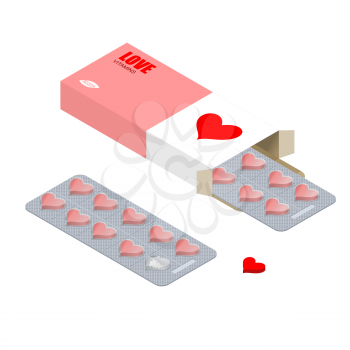 Love vitamins. lover pills. Tablets in pack. Natural products for amour of heart. Romantic medicament. Medical drugs.