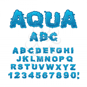 Aqua ABC. Drops of water alphabet. Wet Letters. Water font. 