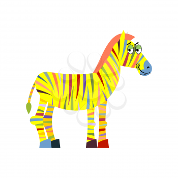 Colored zebra. Colorful zebra. Colorful stripes on body of animal. Funny fantastic beast from Africa.