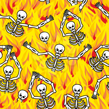 Sinners in fire hell seamless pattern. dead in Gehenna. Skeletons screaming for help. Hells torments. Religious background. reckoning for sins
