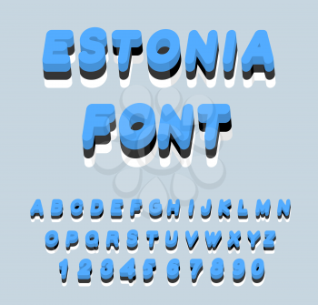 Estonia font. Estonian flag on letters. National Patriotic alphabet. 3d letter. State color symbolism Republic
