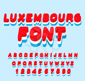 Luxembourg font. Luxembourgen flag on  letters. National Patriotic alphabet. 3d letter. State color symbolism Grand Duchy of Luxembourg in Europe
