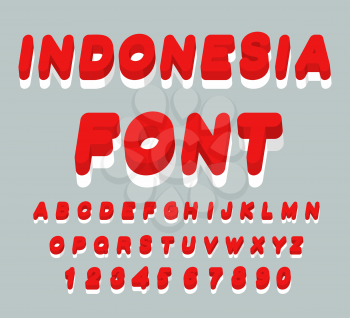 Indonesia font. Indonesian flag on letters. National Patriotic alphabet. 3d letter. State color symbolism Asian state
