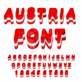 Austria font. Austrian flag on letters. National Patriotic alphabet. 3d letter. State color symbolism European state
