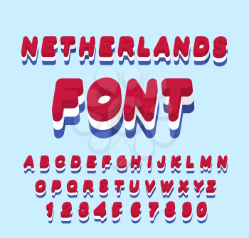 Netherlands font. Dutch flag onletters. National Patriotic alphabet. 3d letter. State color symbolism European state
