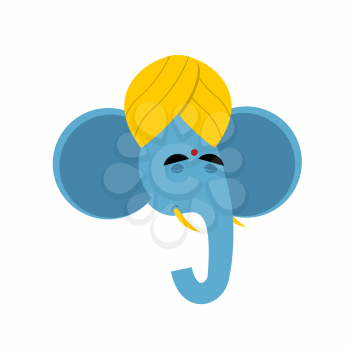 Lord Ganesha. Indian elephant god. Animal in turban. Head blue Elephant yoga 
