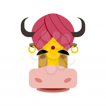 Indian sacred cow. Head yellow cow in turban. 
