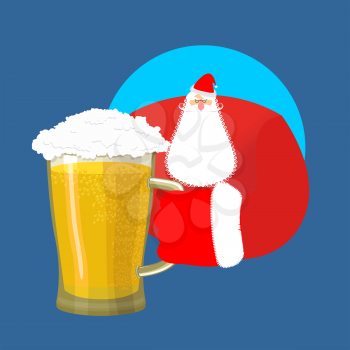 Santa Claus and beer. Christmas beer mug. New Year alcohol

