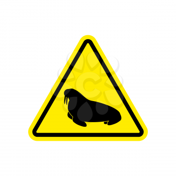 Walrus Warning sign yellow. Seal Hazard attention symbol. Danger road sign triangle northern animal
