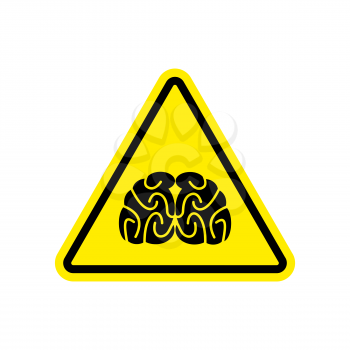 Brains Warning sign yellow. Think Hazard attention symbol. Danger road sign triangle Brain
